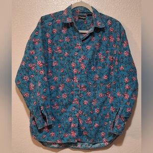 Vintage Mango Blue Floral Woman's Shirt, Medium